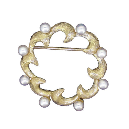 PEARL CIRCLE PIN  BROOCH REAL SOLID 14 K GOLD 3.8g