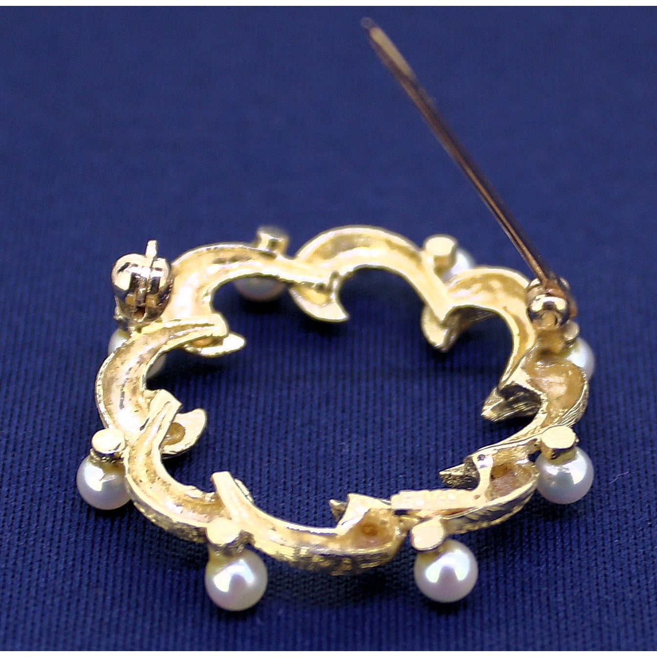PEARL CIRCLE PIN  BROOCH REAL SOLID 14 K GOLD 3.8g