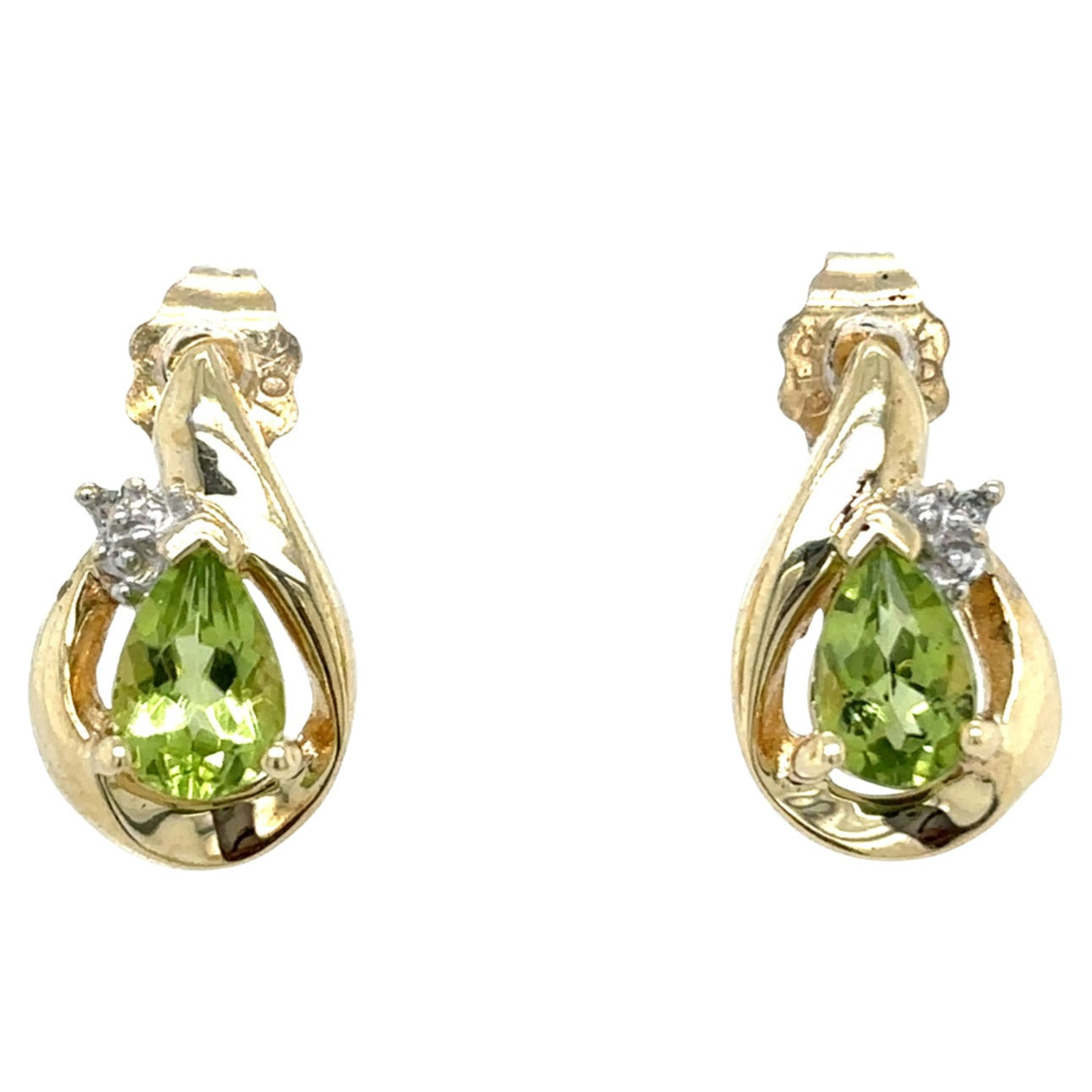 10k Yellow Gold Peridot & Diamond Earrings 1.2g