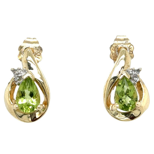 10k Yellow Gold Peridot & Diamond Earrings 1.2g