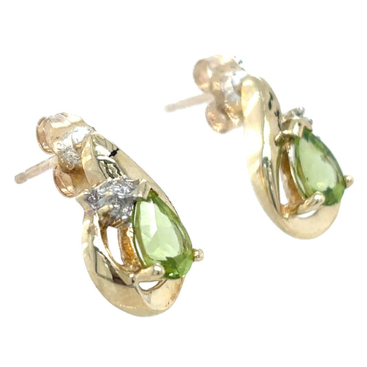 10k Yellow Gold Peridot & Diamond Earrings 1.2g