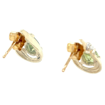 10k Yellow Gold Peridot & Diamond Earrings 1.2g