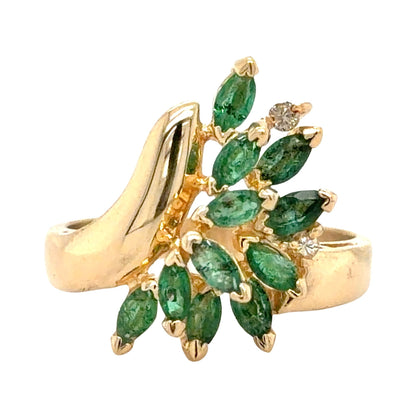 Emerald & Diamond 14k Yellow Gold Ring 4g Size 6.75