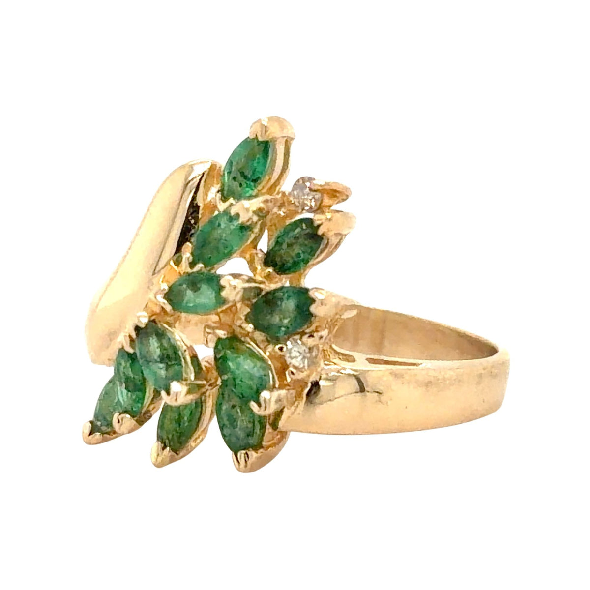 Emerald & Diamond 14k Yellow Gold Ring 4g Size 6.75