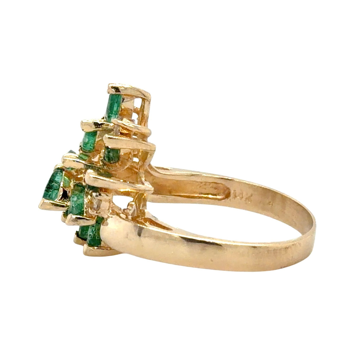 Emerald & Diamond 14k Yellow Gold Ring 4g Size 6.75