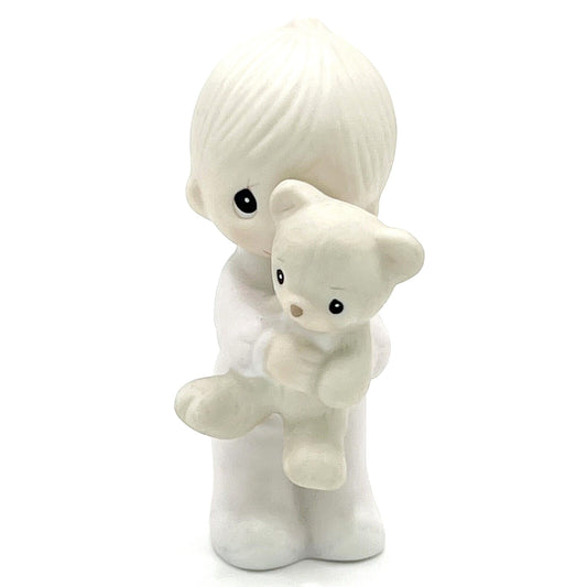 Precious Moments 1982 Jesus Loves Me - Boy Holding Bear Figurine E-9278