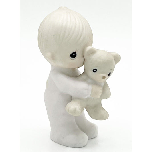 Precious Moments 1982 Jesus Loves Me - Boy Holding Bear Figurine E-9278