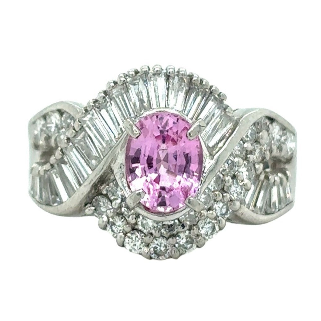 1.25ctw Pink Sapphire & Diamond Platinum Solitaire Ring Size 6 9.5g