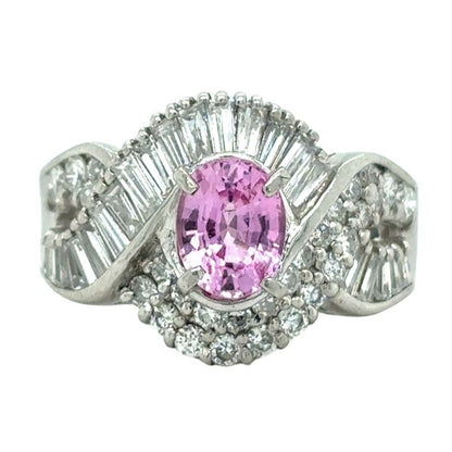 1.25ctw Pink Sapphire & Diamond Platinum Solitaire Ring Size 6 9.5g