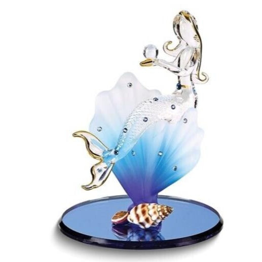 Glass Baron Mermaid on Shell Handcrafted Glass Figurine with 22k Gold Trim