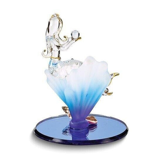 Glass Baron Mermaid on Shell Handcrafted Glass Figurine with 22k Gold Trim