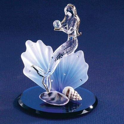 Glass Baron Mermaid on Shell Handcrafted Glass Figurine with 22k Gold Trim