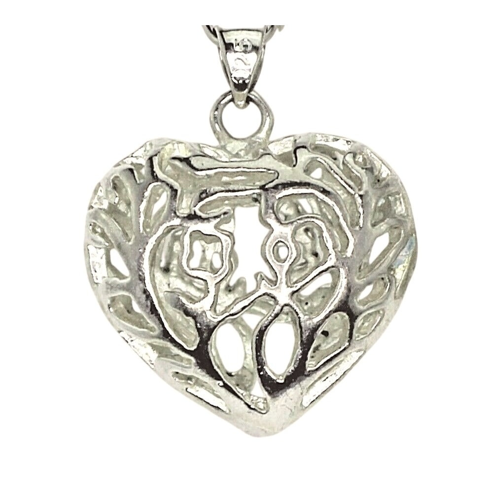 Silver Filigree Puffed Heart Pendant Charm 5.8g Sterling Silver 925