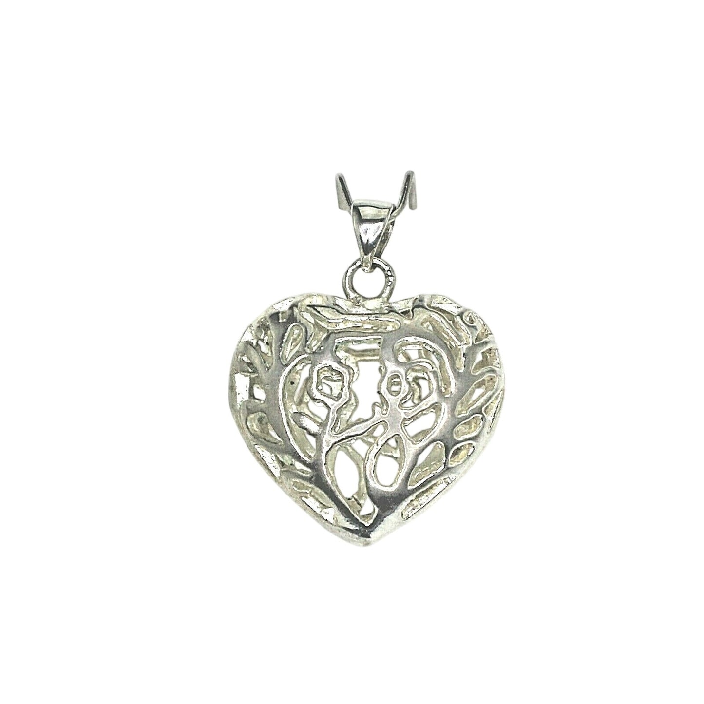Silver Filigree Puffed Heart Pendant Charm 5.8g Sterling Silver 925
