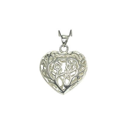 Silver Filigree Puffed Heart Pendant Charm 5.8g Sterling Silver 925