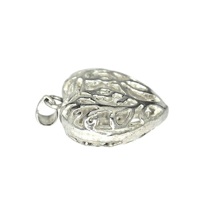 Silver Filigree Puffed Heart Pendant Charm 5.8g Sterling Silver 925