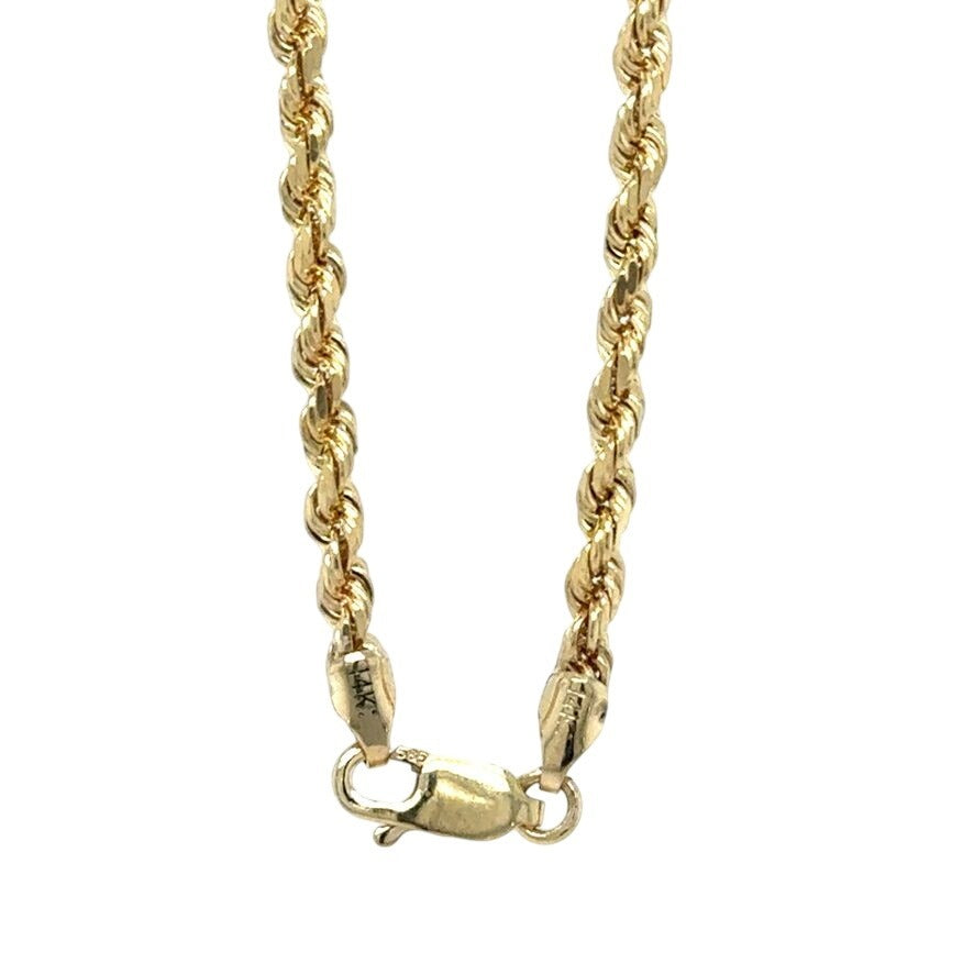 2.4mm 14K Yellow Gold Rope Chain Necklace 24 Inch 17.4g