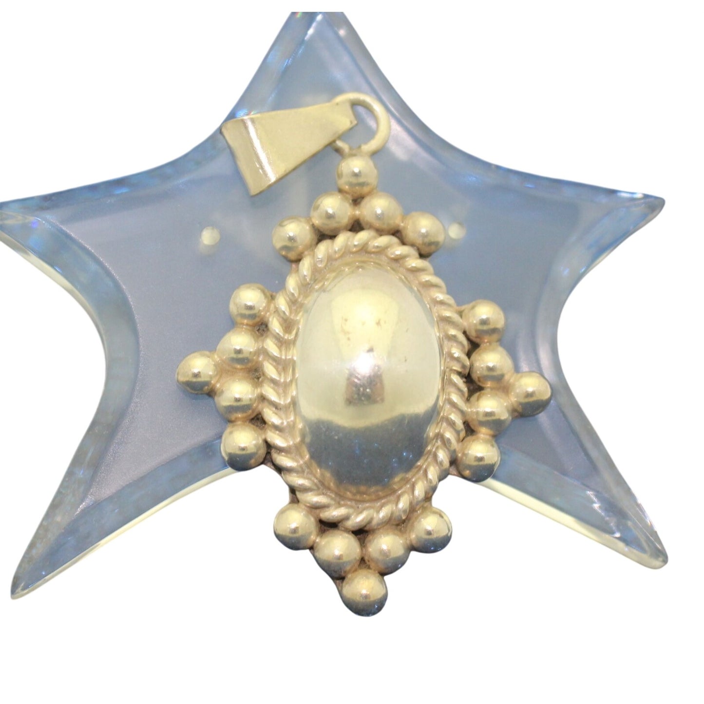 .925 Sterling Silver Oval Pendant Beaded Design & Rope Detail