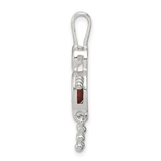 Sterling Silver Rhodium-plated CZ and Birthstone Red January Glass Boy Pendant