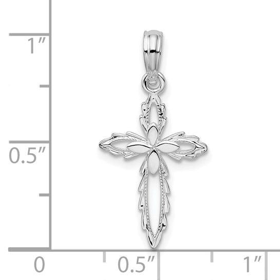 Sterling Silver Rhodium-Plated Scalloped Edge Cut-Out Cross Pendant