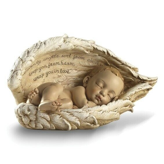 Josephs Studio Guardian Angel Wings Around Baby Figurine Stone Resin 9.7"
