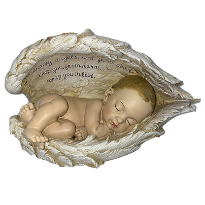 Josephs Studio Guardian Angel Wings Around Baby Figurine Stone Resin 9.7"