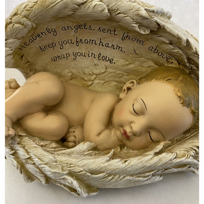 Josephs Studio Guardian Angel Wings Around Baby Figurine Stone Resin 9.7"