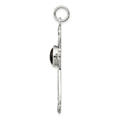 Sterling Silver 925 Antiqued Cross Pendant With Black Onyx