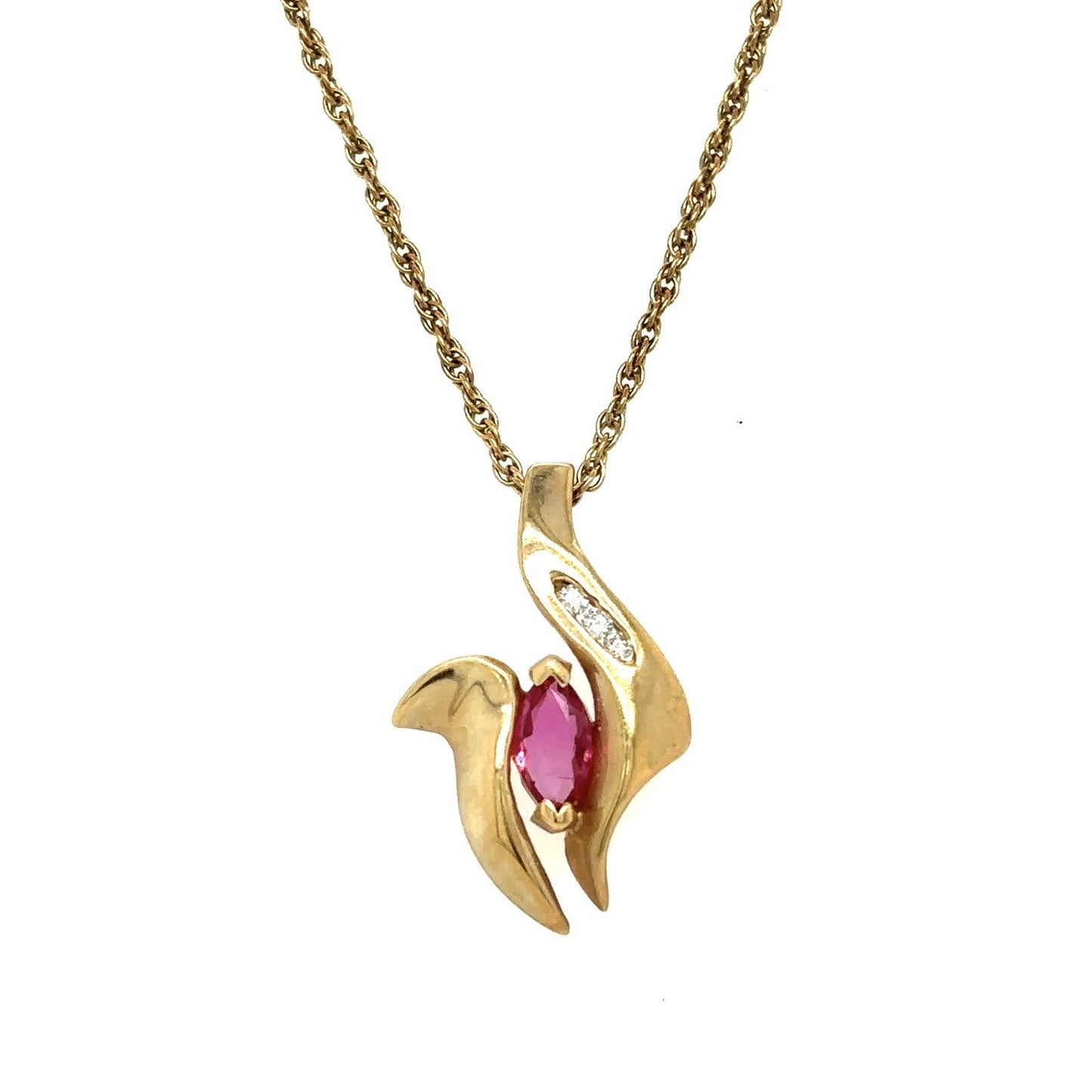14k Yellow Gold Ruby & Diamond Pendant Necklace 18" Chain 3.2g