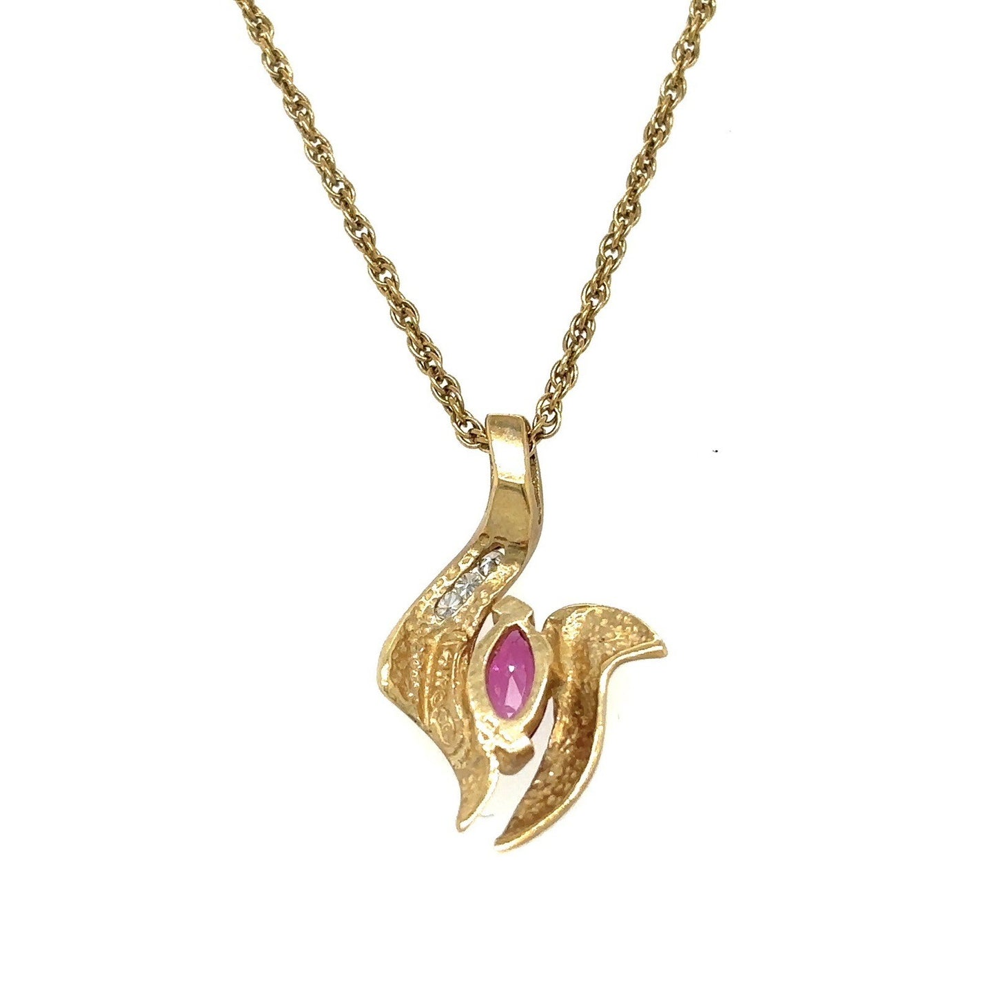 14k Yellow Gold Ruby & Diamond Pendant Necklace 18" Chain 3.2g