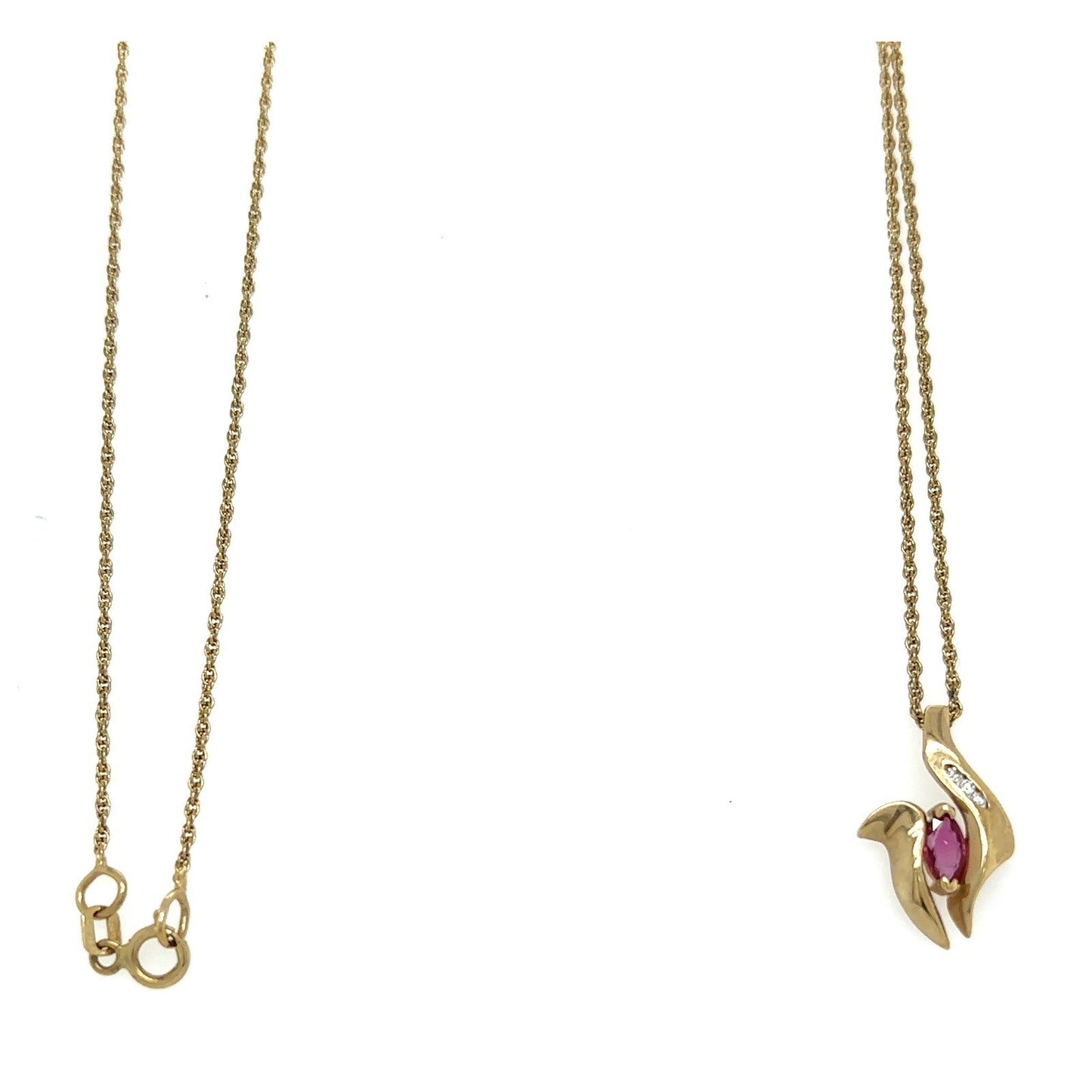14k Yellow Gold Ruby & Diamond Pendant Necklace 18" Chain 3.2g