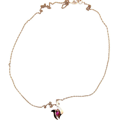14k Yellow Gold Ruby & Diamond Pendant Necklace 18" Chain 3.2g