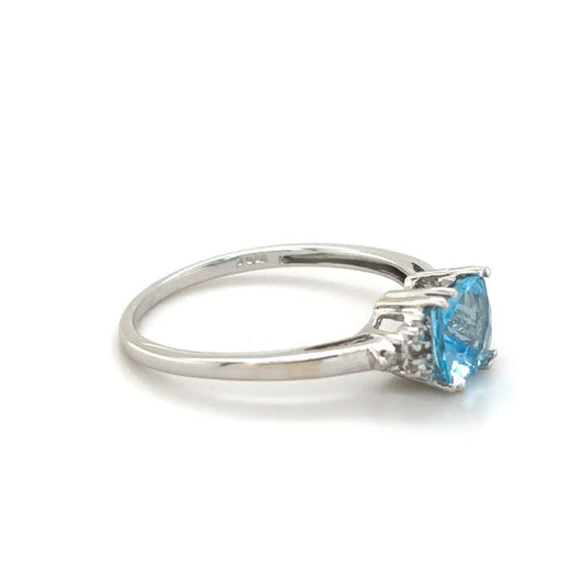 Swiss Blue Topaz and Diamond 14K White Gold Ring 1.7g Size 7