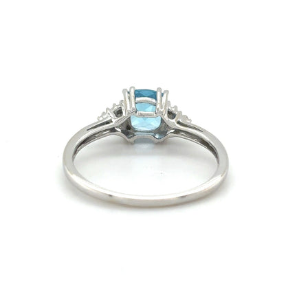Swiss Blue Topaz and Diamond 14K White Gold Ring 1.7g Size 7