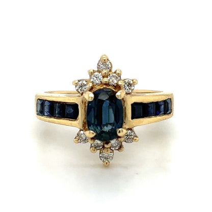 1.65ctw Sapphire & Diamond Accent Ring REAL SOLID 14k Yellow 3.6 g Size 3.25