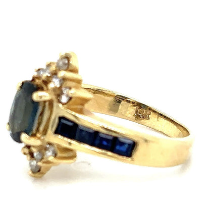 1.65ctw Sapphire & Diamond Accent Ring REAL SOLID 14k Yellow 3.6 g Size 3.25