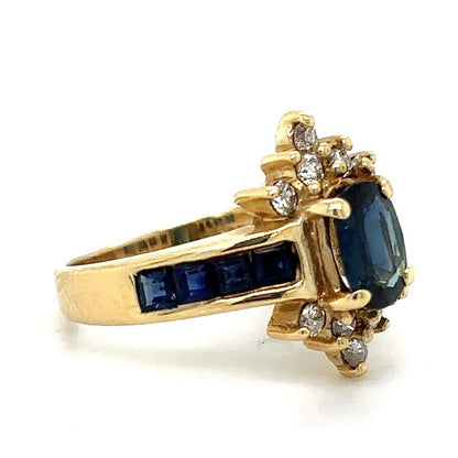 1.65ctw Sapphire & Diamond Accent Ring REAL SOLID 14k Yellow 3.6 g Size 3.25