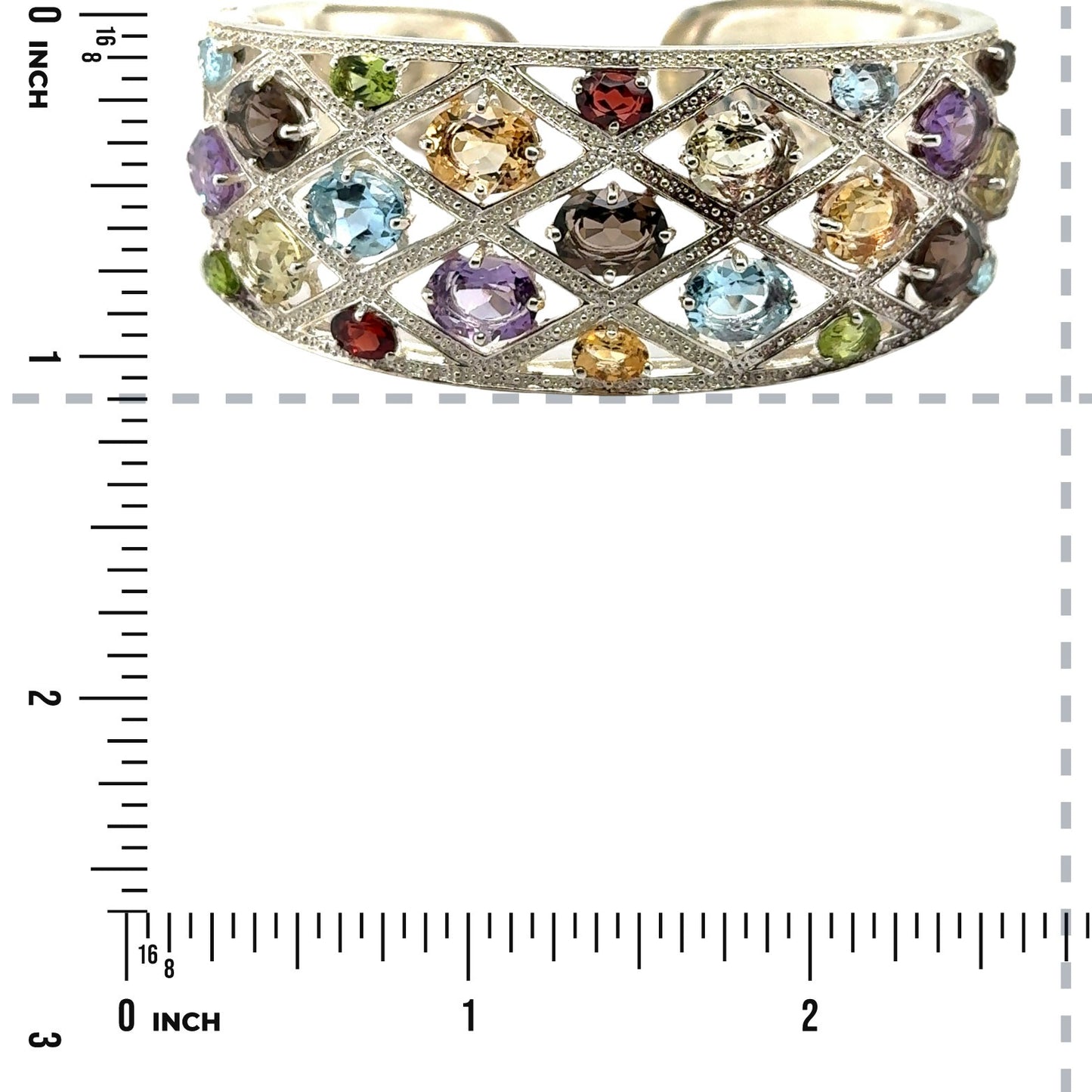 Rainbow Gemstone Sterling Silver Hinged Bangle Bracelet 51g Multi-Color Stones