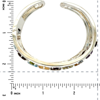 Rainbow Gemstone Sterling Silver Hinged Bangle Bracelet 51g Multi-Color Stones