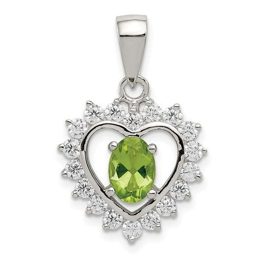 Sterling Silver Heart-Shaped Peridot & CZ Pendant Necklace