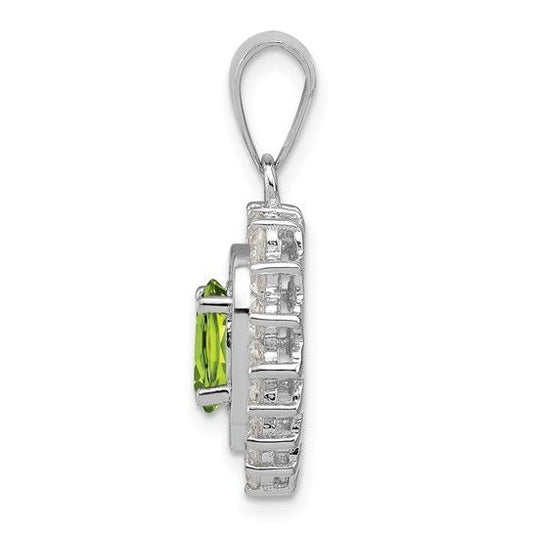 Sterling Silver Heart-Shaped Peridot & CZ Pendant Necklace