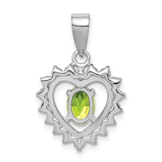 Sterling Silver Heart-Shaped Peridot & CZ Pendant Necklace