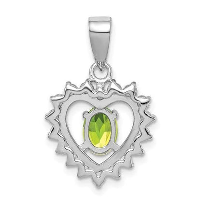 Sterling Silver Heart-Shaped Peridot & CZ Pendant Necklace