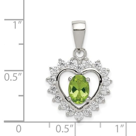 Sterling Silver Heart-Shaped Peridot & CZ Pendant Necklace