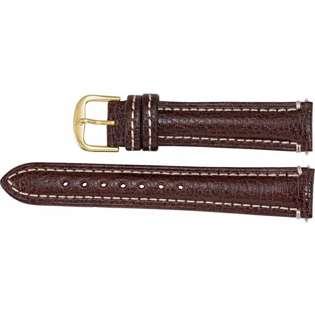 20mm Long Brown Leather Matte Finish Heavy Padded Watch Band