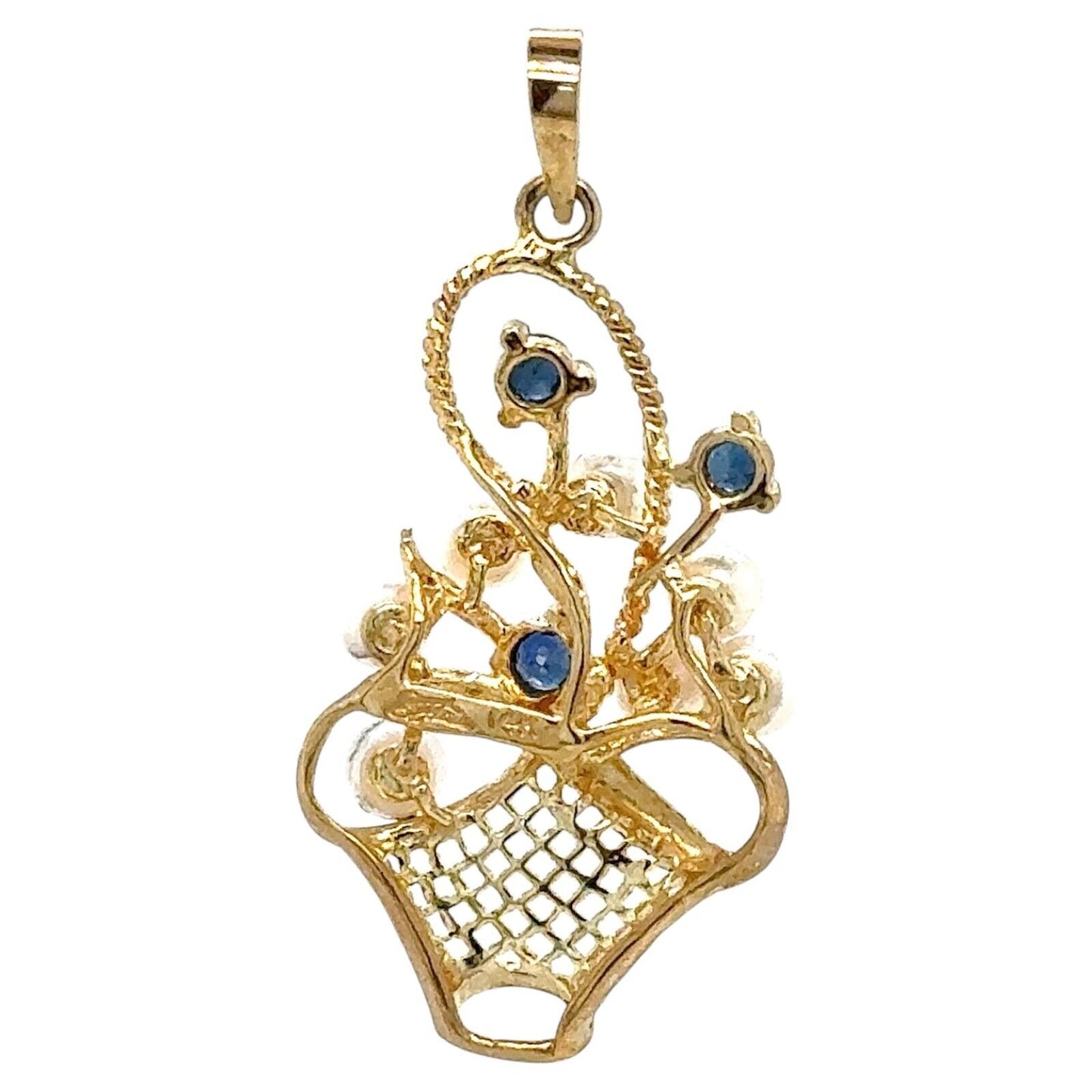 Pearl & Sapphire Basket 14k Yellow Gold Pendant 3.2g