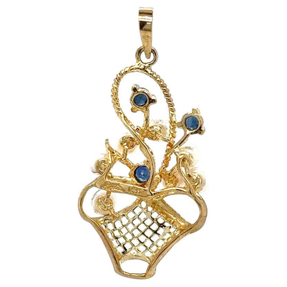 Pearl & Sapphire Basket 14k Yellow Gold Pendant 3.2g
