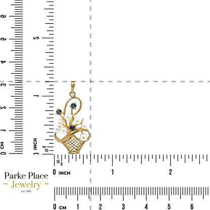 Pearl & Sapphire Basket 14k Yellow Gold Pendant 3.2g