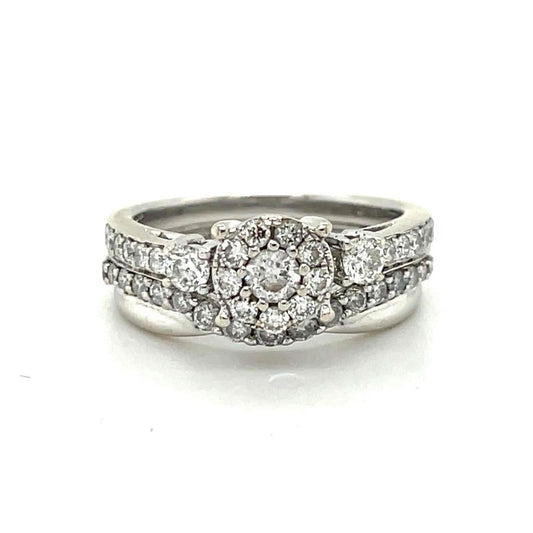 1ctw Diamond Bridal Wedding Ring 14K White Gold Size 5.25 Halo