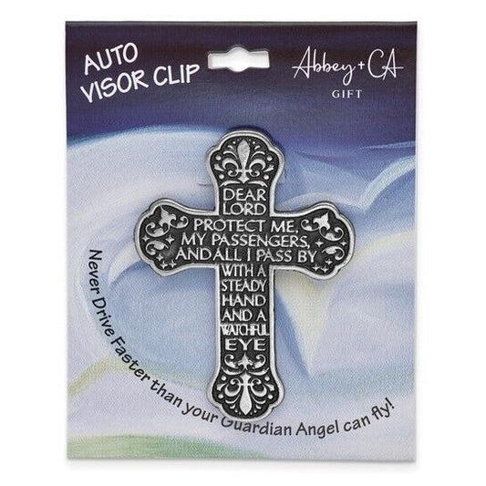 Pewter Finish Travelers Prayer Cross Visor Clip